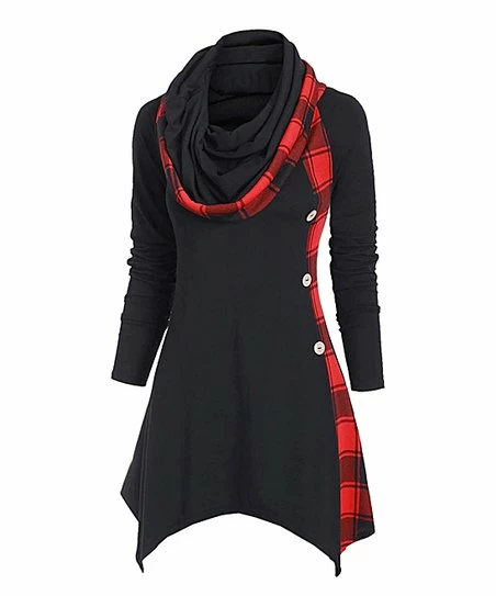 Best deal π― Camisa Red Plaid Handkerchief Cowl Neck Tunic - π© Women π 3 Best deal π― Camisa Red Plaid Handkerchief Cowl Neck Tunic - π© Women π