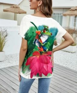 New ⌛ Camisa Red & Green Floral Frog V-Neck Top - 👩 Women ⌛ -Women's Shirts Store zu93672065 alt 1 tm1614611453