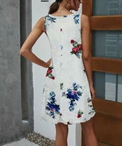 Best Pirce 😉 Camisa White Floral Pocket Crewneck Shift 👗 Dress - 👩 Women 😀 -Women's Shirts Store zu94136467 alt 1 tm1615581355