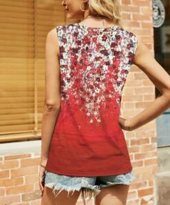 Deals 🎁 Camisa Red Floral Ombré V-Neck Tank - 👩 Women 😉 -Women's Shirts Store zu94740014 alt 1 tm1617739332