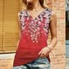 Deals 🎁 Camisa Red Floral Ombré V-Neck Tank - 👩 Women 😉 -Women's Shirts Store zu94740014 main tm1617739332
