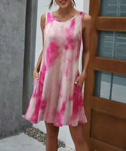 Buy β Camisa Pink Tie-Dye Pocket Sleeveless Shift π Dress - π© Women π