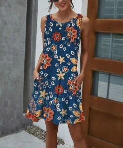 Women's Shirts Store 35 Outlet β¨ Camisa Navy Floral Pocket Sleeveless Shift π Dress - π© Women π