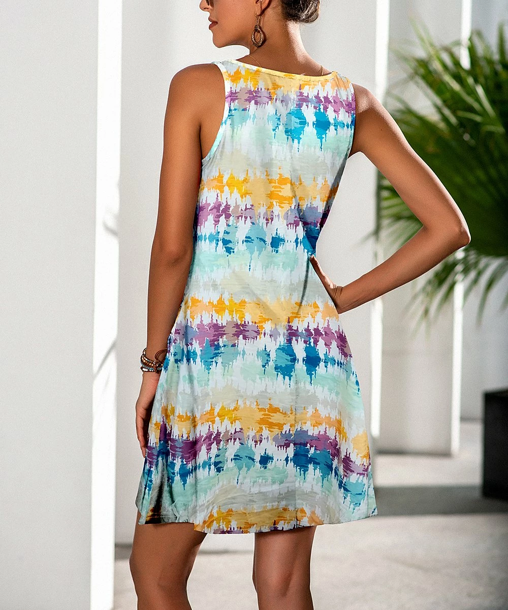 Top 10 π Camisa Yellow & Blue Tie-Dye Pocket Sleeveless π Dress - π© Women β 5 Top 10 π Camisa Yellow & Blue Tie-Dye Pocket Sleeveless π Dress - π© Women β - Image 3