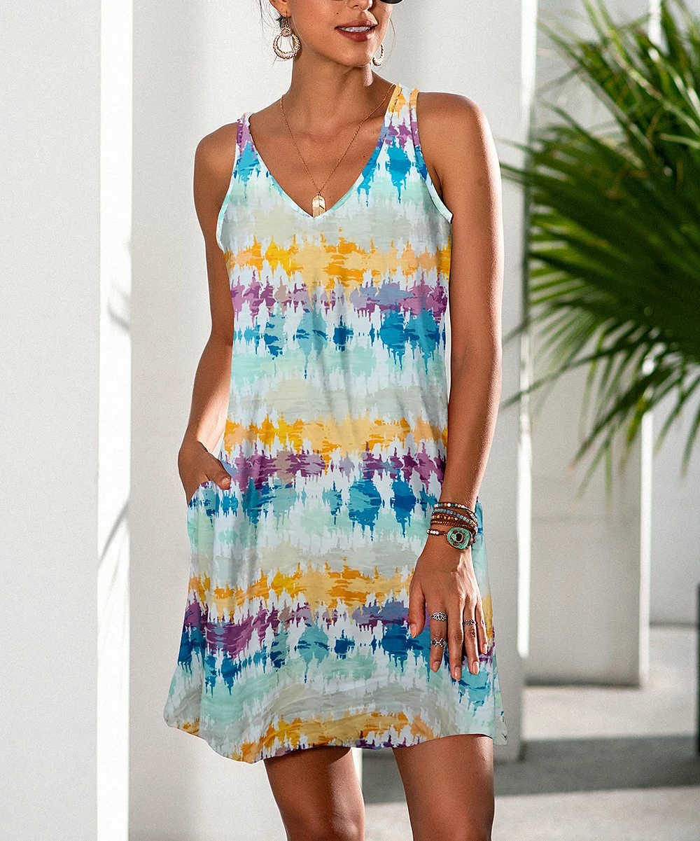 Top 10 π Camisa Yellow & Blue Tie-Dye Pocket Sleeveless π Dress - π© Women β 3 Top 10 π Camisa Yellow & Blue Tie-Dye Pocket Sleeveless π Dress - π© Women β