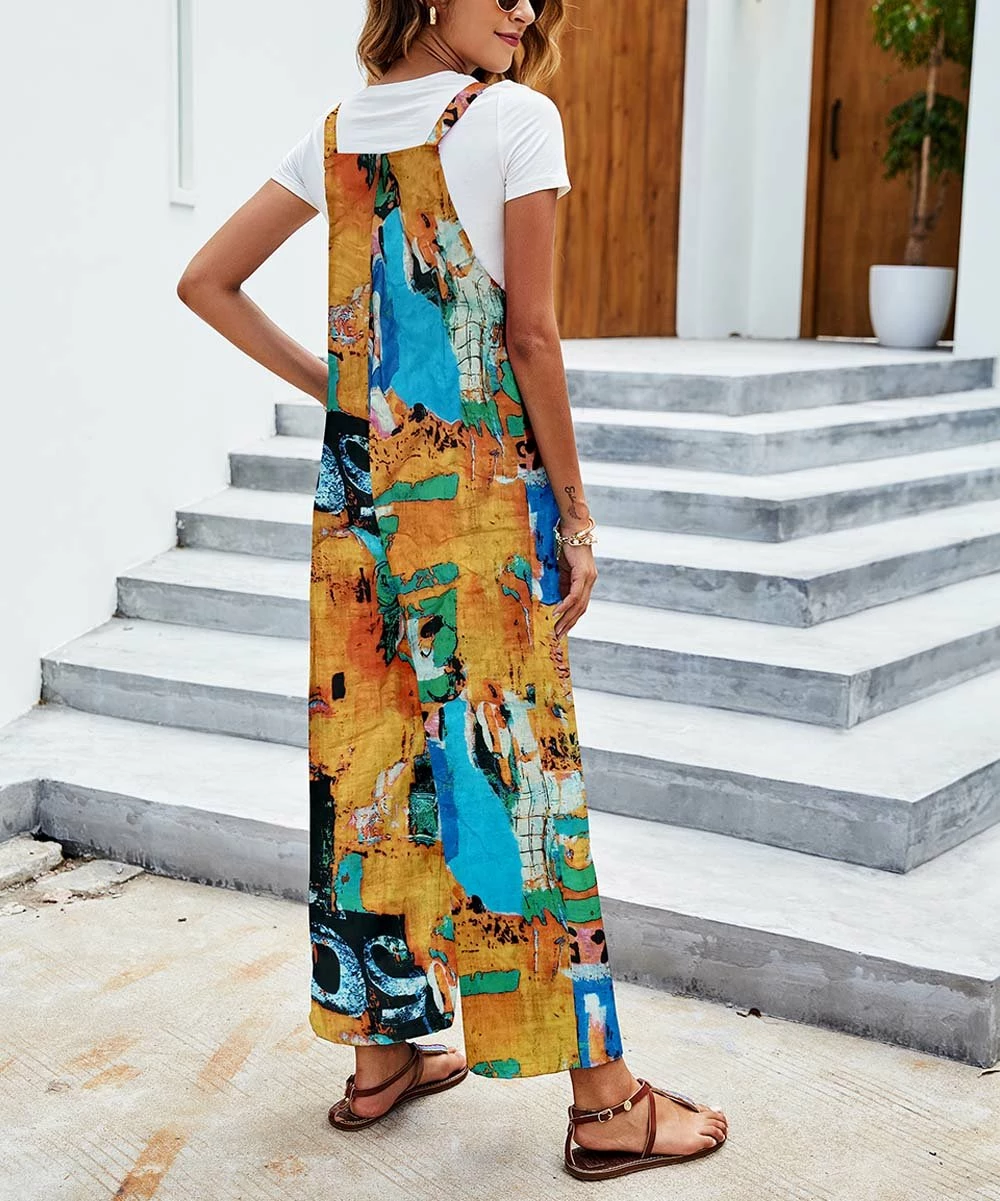 Best Sale π Camisa Yellow & Blue Abstract Pocket Jumpsuit - π© Women π― 5 Best Sale π Camisa Yellow & Blue Abstract Pocket Jumpsuit - π© Women π― - Image 3