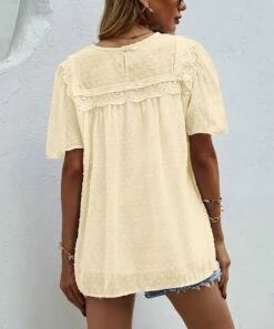 Best Pirce 🥰 Camisa Apricot Swiss Dot Lace-Contrast Crewneck Top - 👩 Women 😍 -Women's Shirts Store zu97038218 alt 2 tm1624384134