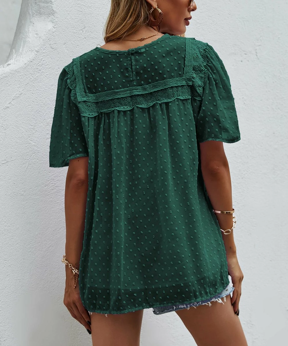 Discount π― Camisa Atrovirens Swiss Dot Lace-Contrast Crewneck Top - π© Women π 5 Discount π― Camisa Atrovirens Swiss Dot Lace-Contrast Crewneck Top - π© Women π - Image 3