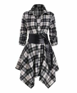Best deal π Camisa Black Tartan Belted Handkerchief Tunic - π© Women π