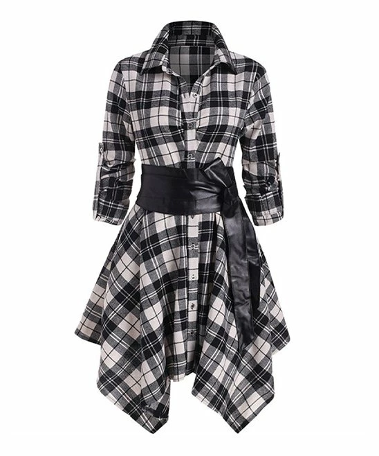 Best deal π Camisa Black Tartan Belted Handkerchief Tunic - π© Women π 3 Best deal π Camisa Black Tartan Belted Handkerchief Tunic - π© Women π