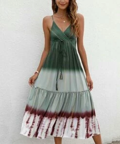 Best deal β¨ Camisa Green OmbrΓ© Tie-Dye Tie-Waist Surplice Maxi π Dress - π© Women π―
