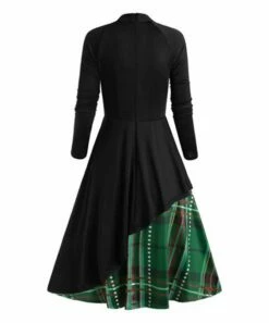Brand new 🎉 Camisa Black & Green Plaid Spliced Bow-Accent Mock Neck A-Line 👗 Dress - 👩 Women 🔔 -Women's Shirts Store zu98342988 alt 1 tm1628188836