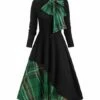 Brand new 🎉 Camisa Black & Green Plaid Spliced Bow-Accent Mock Neck A-Line 👗 Dress - 👩 Women 🔔 -Women's Shirts Store zu98342988 main tm1628188836