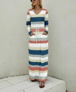 Women's Shirts Store 27 New π Camisa Dark Blue Stripe Long-Sleeve Maxi π Dress - π© Women β