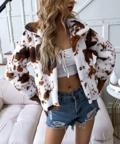 Best Pirce β€οΈ Camisa Brown & White Spot Plush Button-Up Jacket - π© Women π₯