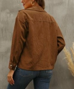 Wholesale 😉 Camisa Brown Flap-Pocket Button-Up Corduroy Jacket - 👩 Women 🧨 -Women's Shirts Store zu99227445 alt 1 tm1630608110