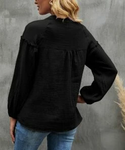 Budget π Camisa Black Puff-Sleeve Henley - π© Women β 6 Budget π Camisa Black Puff-Sleeve Henley - π© Women β -Women's Shirts Store zu99755901 alt 1 tm1632234602