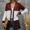 Cheapest 🎉 Camisa Brick Red & White Leopard Color Block Pocket Open Cardigan - 👩 Women 🎁 -Women's Shirts Store zu99764071 main tm1632234602